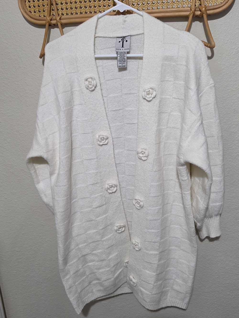 Rain + Rose Cream Floral Button Knit Cardigan